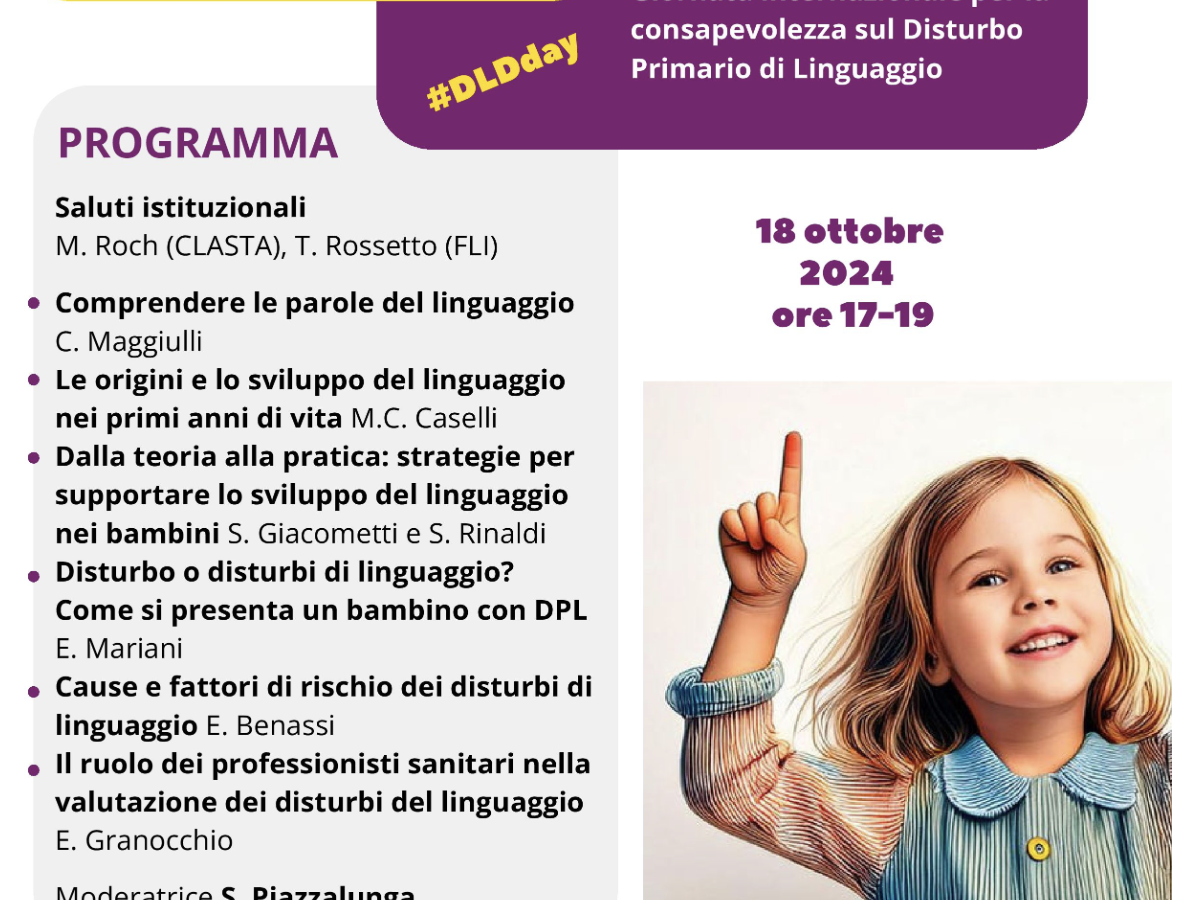 SAVE THE DATE 18/10/2024 - Giornata per la consapevolezza sul Disturbo Primario del Linguaggio